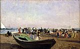 Joaquin Sorolla Y Bastida Canvas Paintings - Beach of Valencia. Fisherwomen